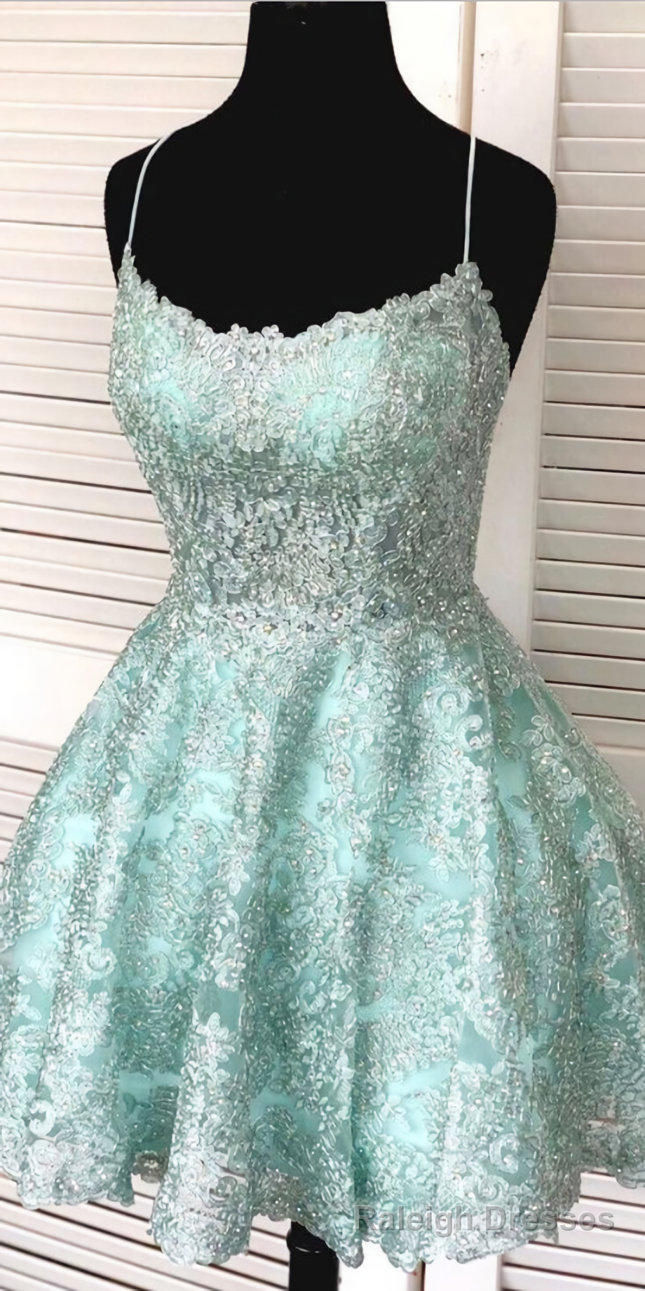 Auby Outfit Spaghetti-straps Mint Green Short Lace Backless Homecoming Dresses Main image