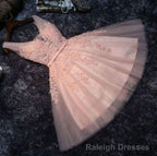 Princess V Neck Lace Appliques Beaded Short Prom Dress, Homecoming Dresses