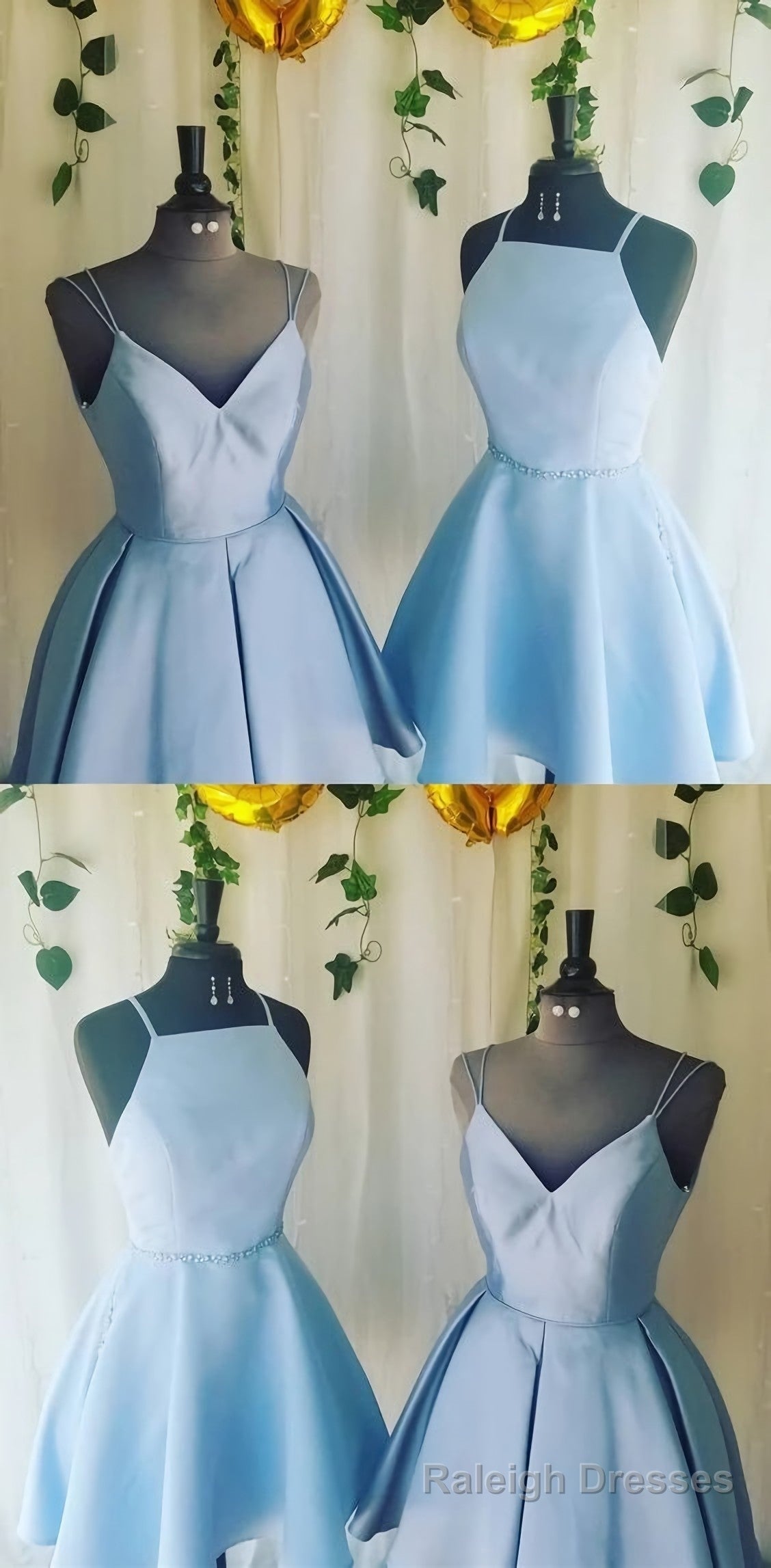 A Line V Neck Light Sky Blue Short Homecoming Dress With Pleats Main image