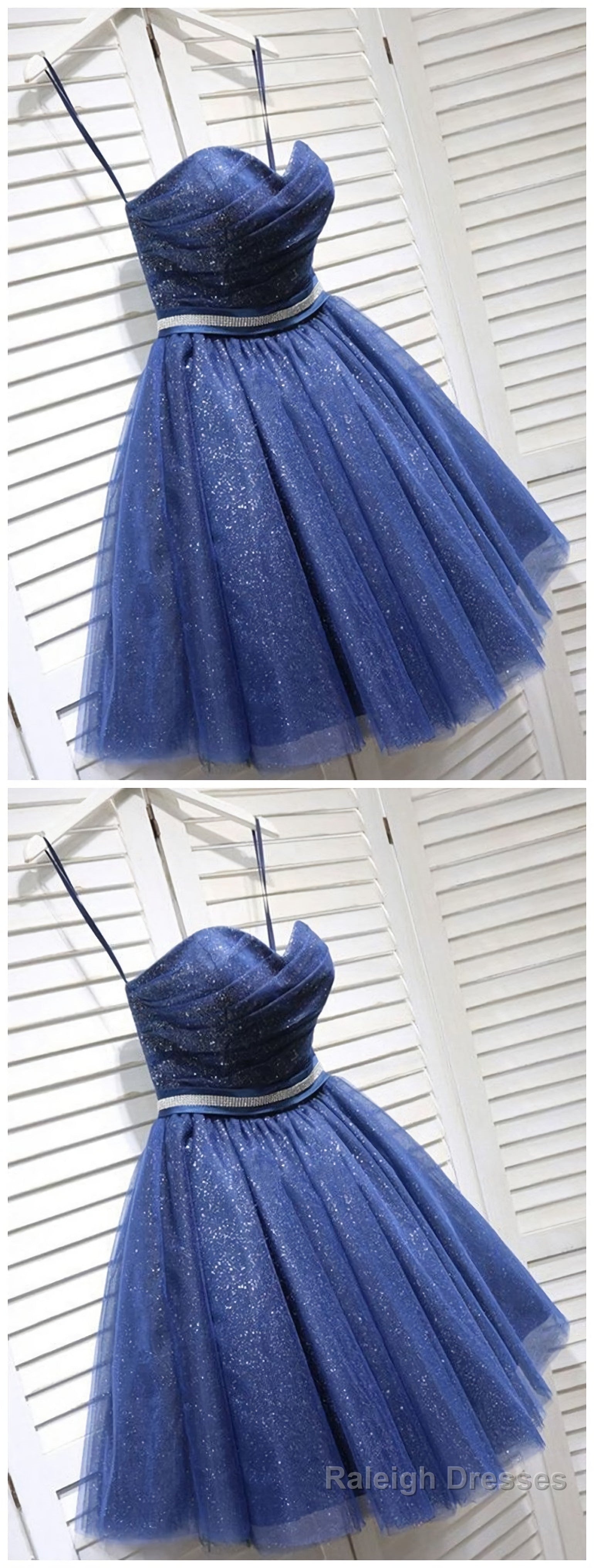 Sparkly A Line Sweetheart Open Back Navy Sequins Short Short Homecoming Dresses Secondary image