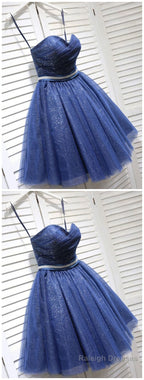 Sparkly A Line Sweetheart Open Back Navy Sequins Short Short Homecoming Dresses