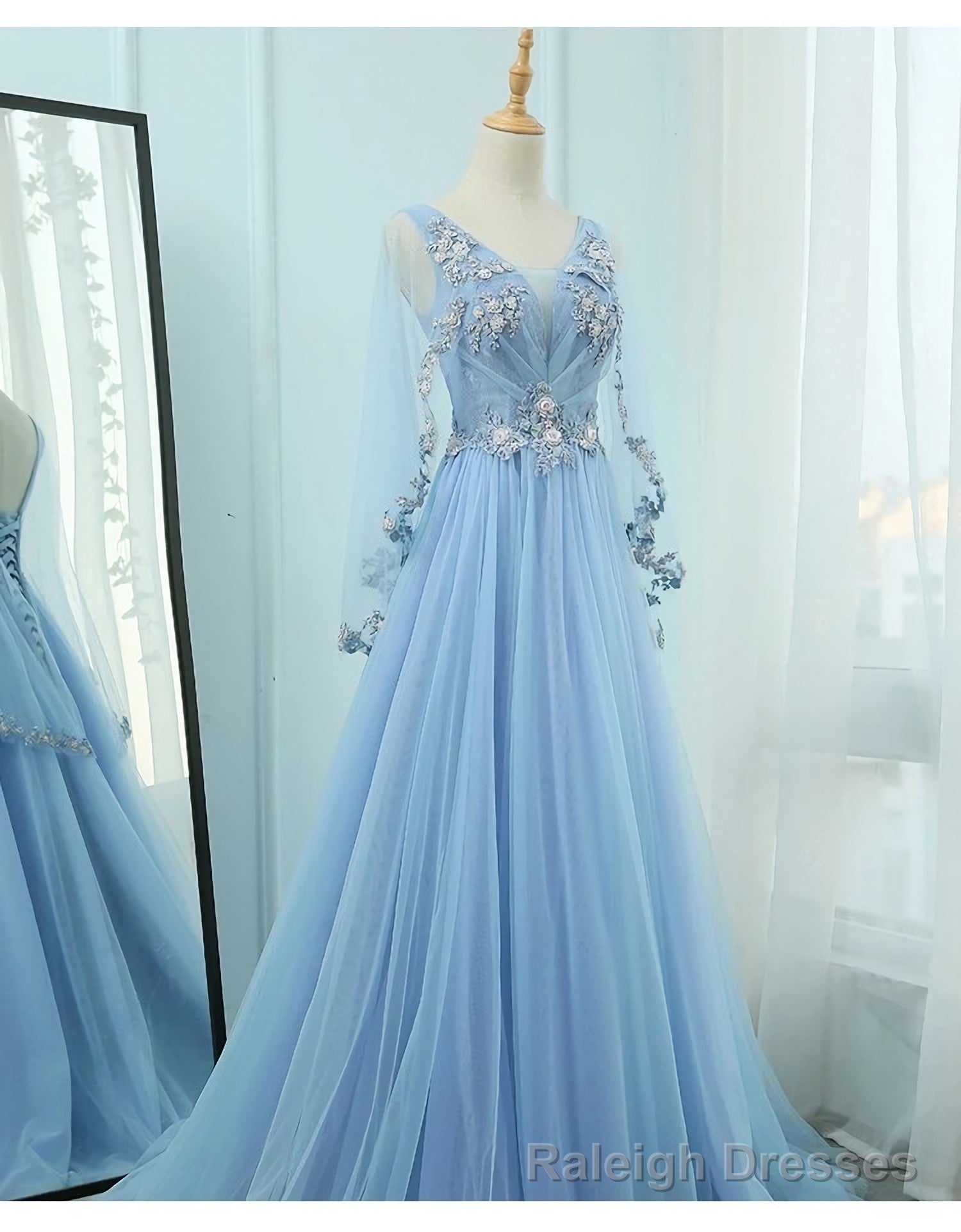 Beautiful Tulle Light Blue Floor Length Prom Dress, New Party Dress Secondary image