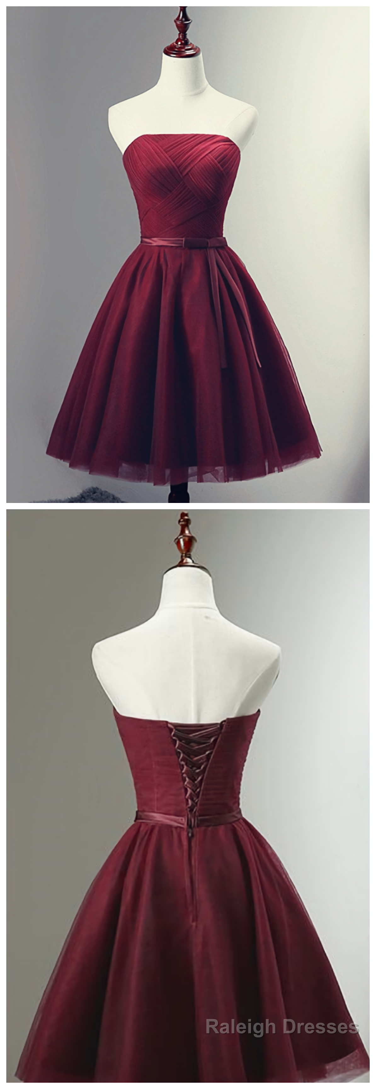 Beautiful Burgundy Knee Length Lace Up Tulle Party Dress, Homecoming Dress, Short Prom Dress Secondary image