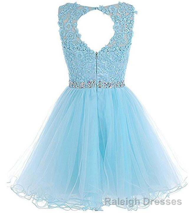 Charming Light Champagne Short Lace Beaded Prom Dress, Tulle Homecoming Dress, Formal Dress