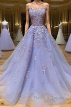 Long Backless Lavender Lace Prom Dresses