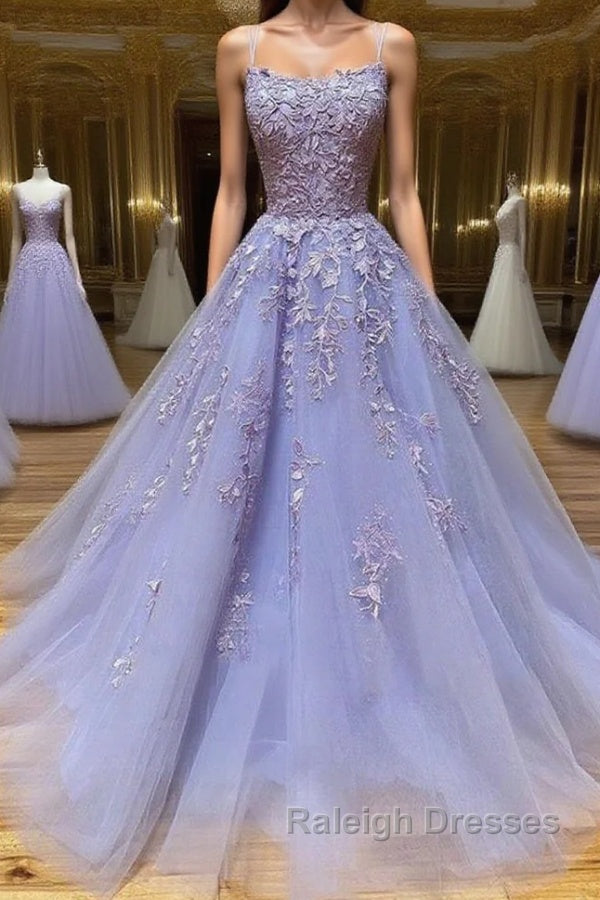 Long Backless Lavender Lace Prom Dresses Main image
