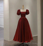 Burgundy A Line Short Prom Dress, Cute Evening Dress