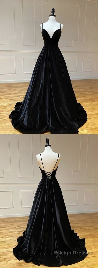 Black V Neck Long A Line Prom Dress, Evening Dresses Main image