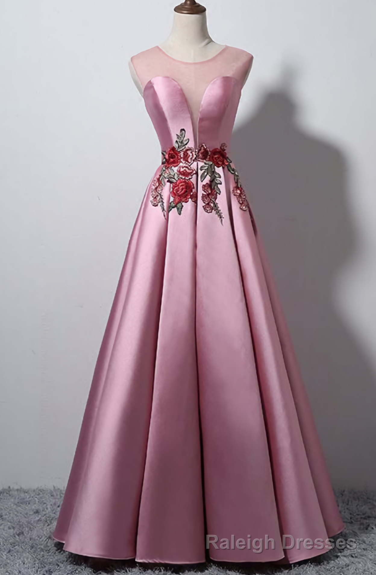 Sleeveless A Line Cap Sleeve Satin Floor Length O Neckline Long Evening Dresses Main image