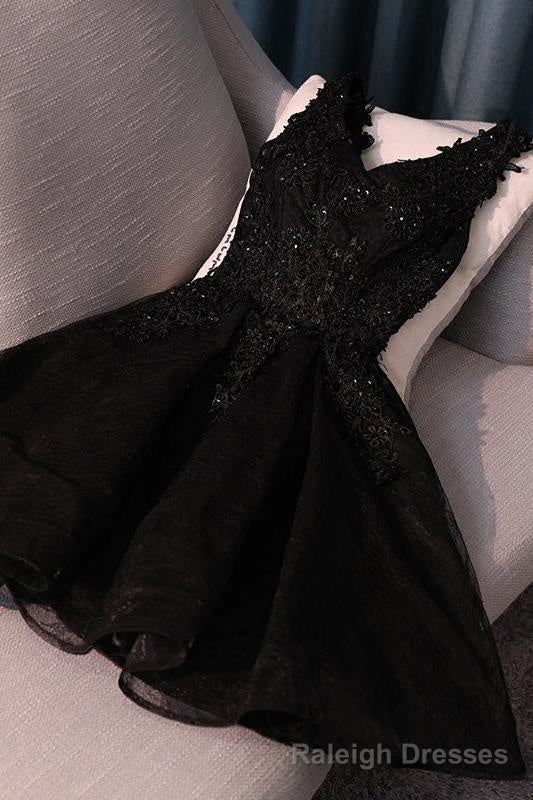 A Line V Neck Little Black Homecoming Dresses With Lace Up Secondary image
