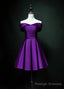 Cute Short Sweetheart Satin Off Shoulder Purple Short Prom Dresses