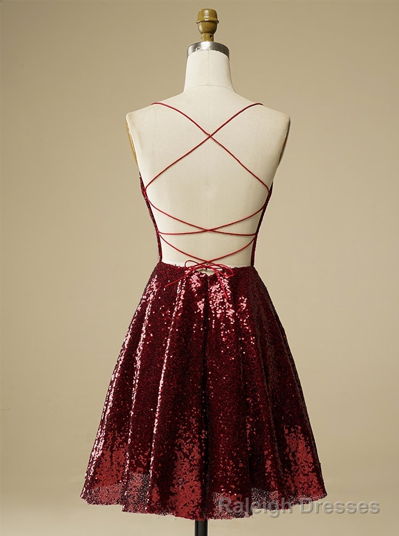 Sequin Criss-Cross Straps Burgundy Homecoming Dresses Secondary image