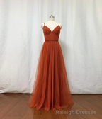 Bridesmaid Dresses, Burnt Tulle Bridesmaid Dress, 2025 Spaghetti Straps Boho