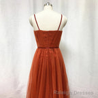 Bridesmaid Dresses, Burnt Tulle Bridesmaid Dress, 2025 Spaghetti Straps Boho