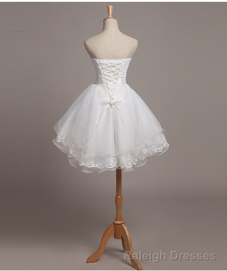 White Lace and Organza Short Short Teen Prom Dresses Main image