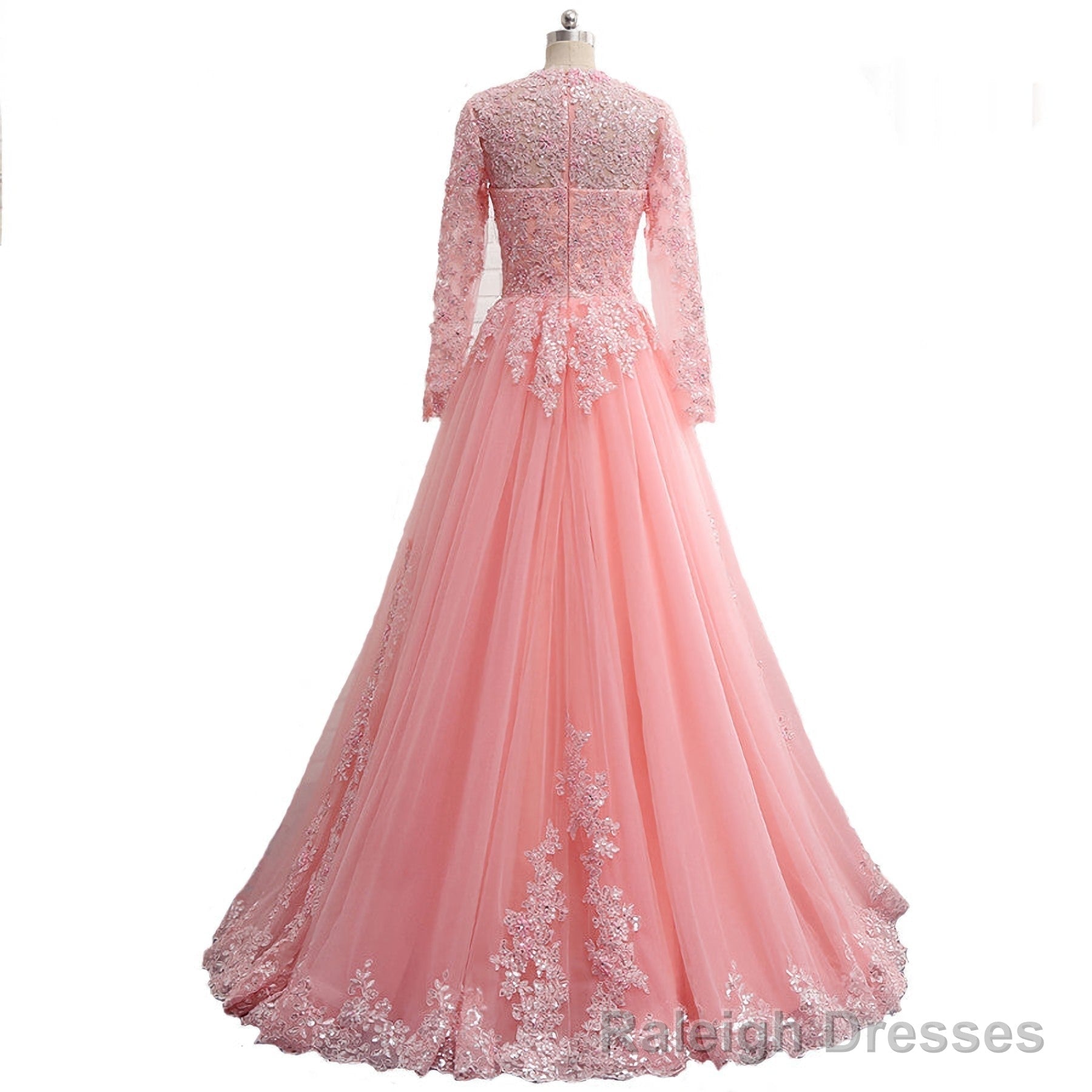 of Appliques long neck O a line long veils Prom Dresses Secondary image
