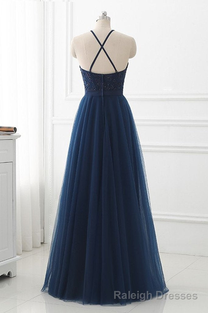 Navy Prom Dress, Halter Neckline Evening Dress, Winter Formal Dress, Pageant Dance Dresses, Graduation School Party Gown Pc0247 Secondary image