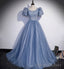 Blue Tulle Long Prom Dress, A Line Evening Gown