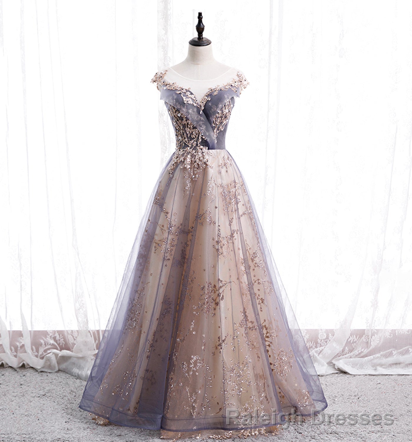 Cute Tulle Sequins Long Prom Dress, Evening Dress Secondary image