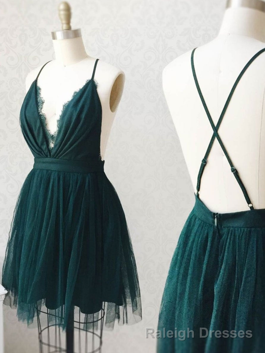 Green Tulle Lace Short Prom Dress, Green Tulle Lace Homecoming Dress Main image