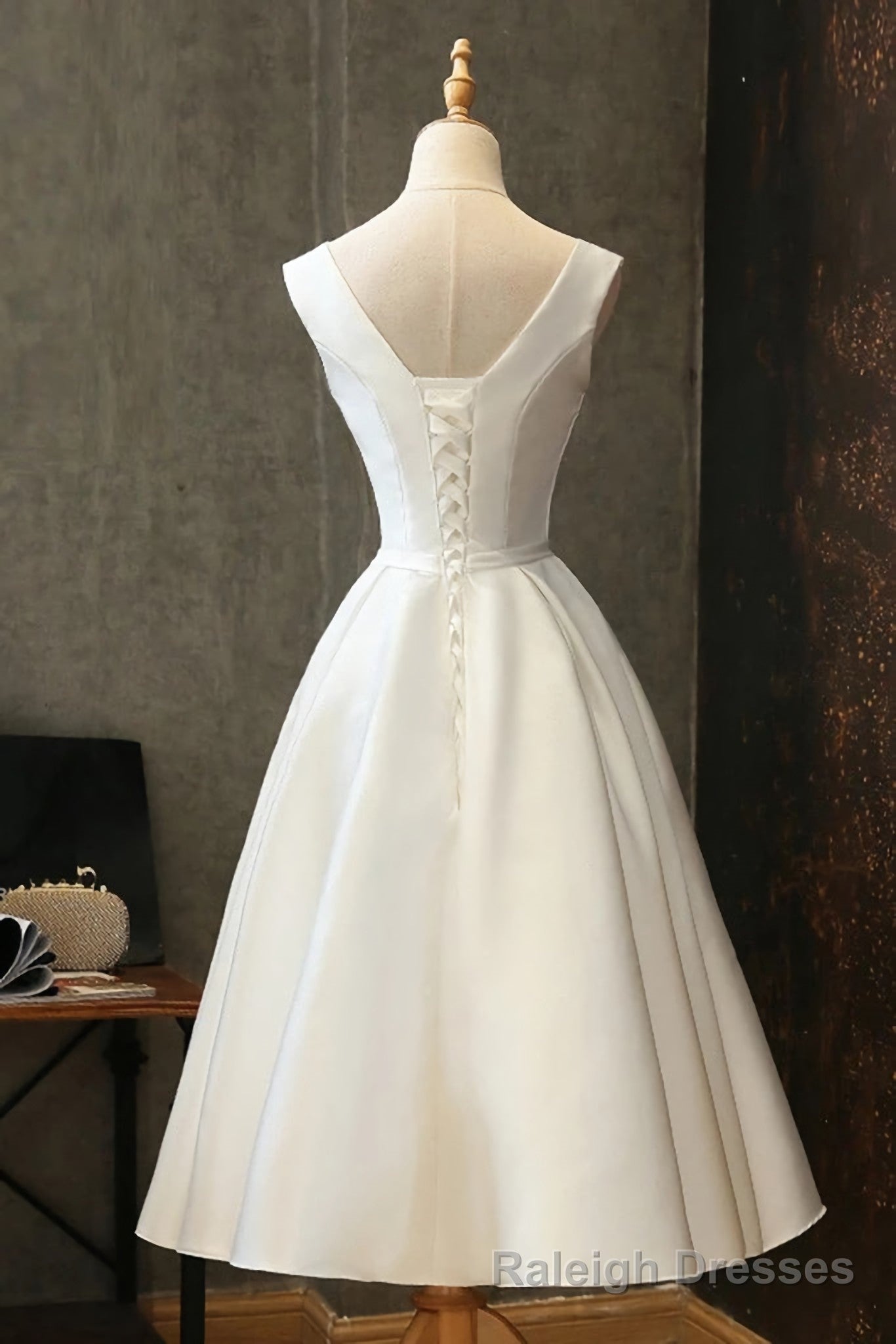 Prom Dresses, Satin V Neck Short Prom Dress, Bridesmaid Dress Secondary image