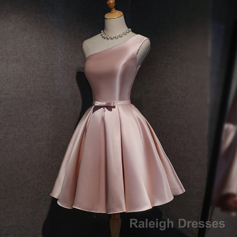 Cute Pink Satin Short Simple Knee Length Pink Short Prom Dresses Main image