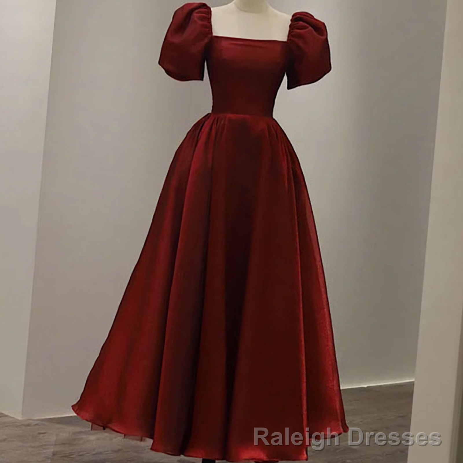 Prom Dresses, Vintage Evening Gown Womens Short Sleeve With Square Collar Ankle Length Formal Plain