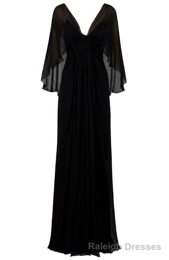 A Line Black V Neck Prom Dress