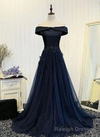 Off-shoulder Prom Dress Black Gowns With Floral Details