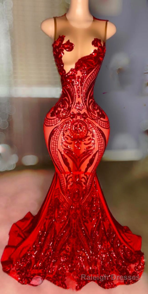 Mermaid Sheer Crew Neckline Lace Mermaid Prom Dresses Main image