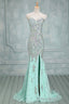 High Quality Mermaid Rhinestones Long Sexy Sweetheart Front Split Mint Chiffon Trumpet 2025 Prom Dresses