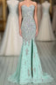 High Quality Mermaid Rhinestones Long Sexy Sweetheart Front Split Mint Chiffon Trumpet 2024 Prom Dresses