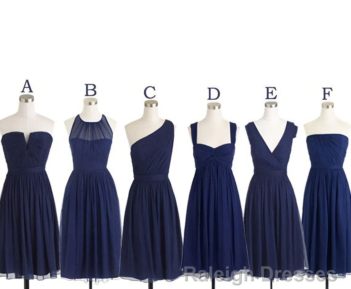 Short Navy Blue Chiffon Mismatch Maid Of Honor Girls Group In Knee Length Simple Prom Dresses Secondary image