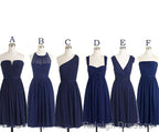 Short Navy Blue Chiffon Mismatch Maid Of Honor Girls Group In Knee Length Simple Prom Dresses