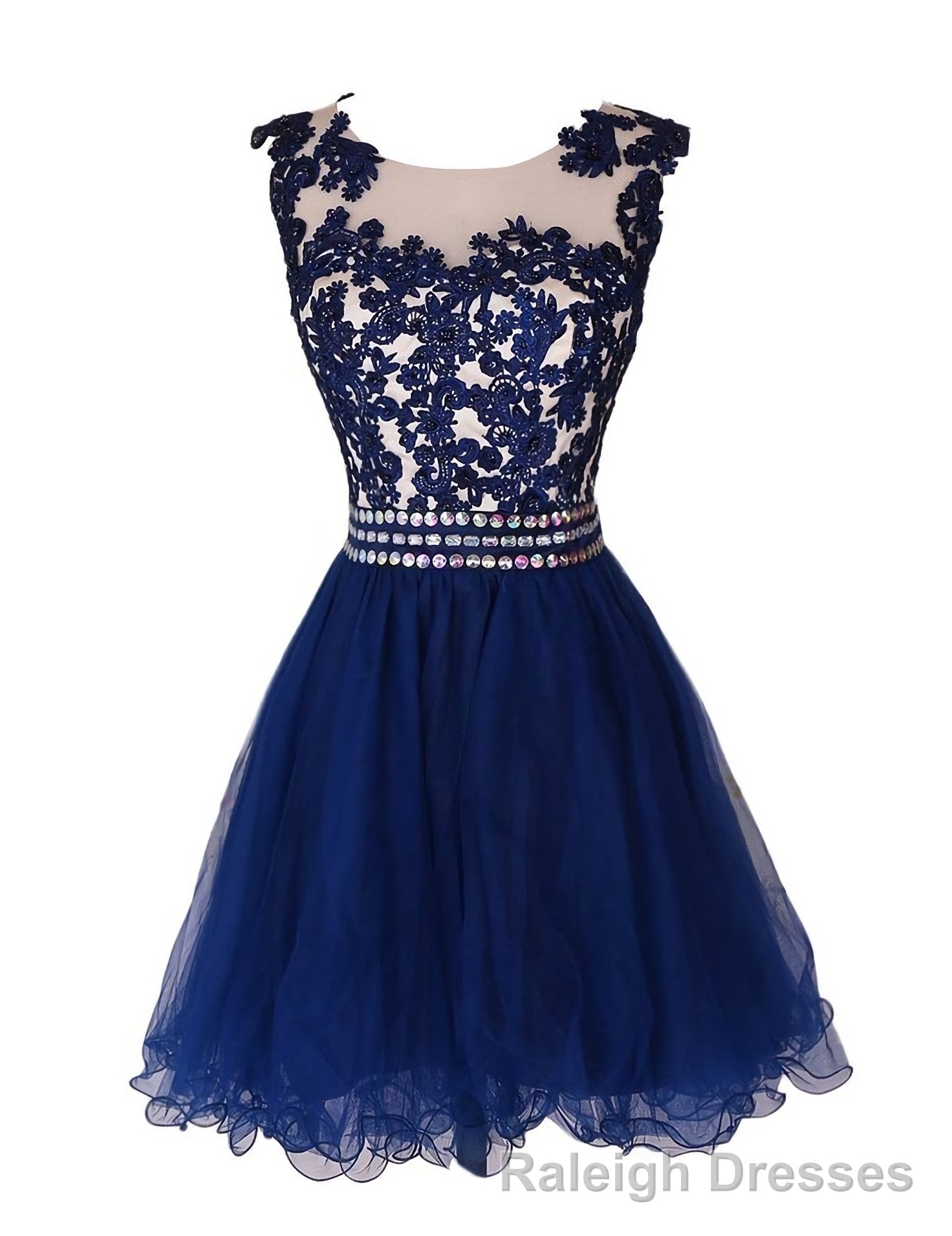 Navy Blue Lace Short With Waist Beadings Royal Blue Custom Made Mini Length Women Skirt Prom Dresses Main image