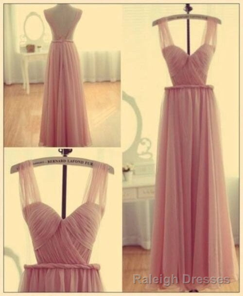 Pink Bridesmaid Gowns Backless Chiffon Simple Bridesmaid Dress, Cheap Straps Prom Dress