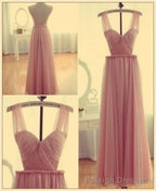 Pink Bridesmaid Gowns Backless Chiffon Simple Bridesmaid Dress, Cheap Straps Prom Dress