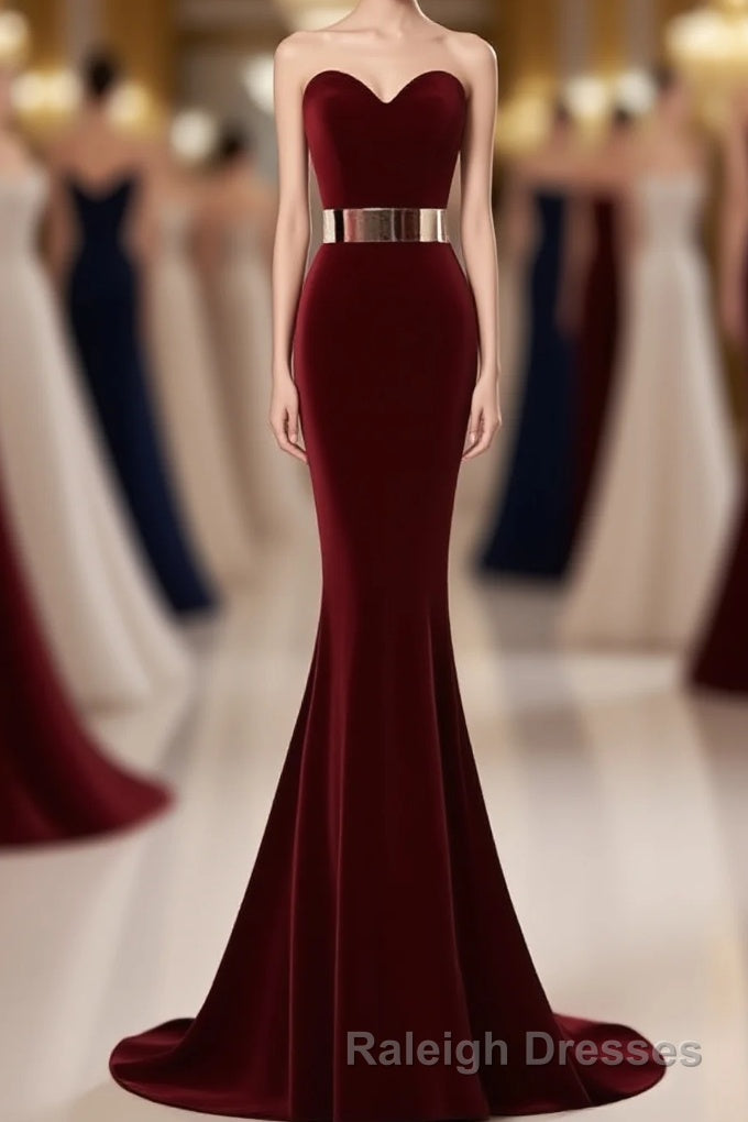 Sweetheart Simple Long Mermaid Burgundy Elegant Modest Prom Dresses
