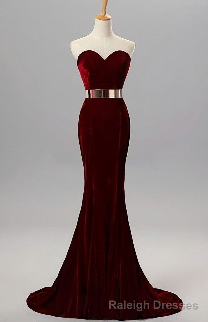 Sweetheart Simple Long Mermaid Burgundy Elegant Modest Prom Dresses Main image