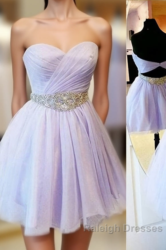 Charming Empire Waist Lavender Sweetheart Backless Short Fashion Beaded Belt Short For Sweet 16 Mini Length Skirt Prom Dresses Main image
