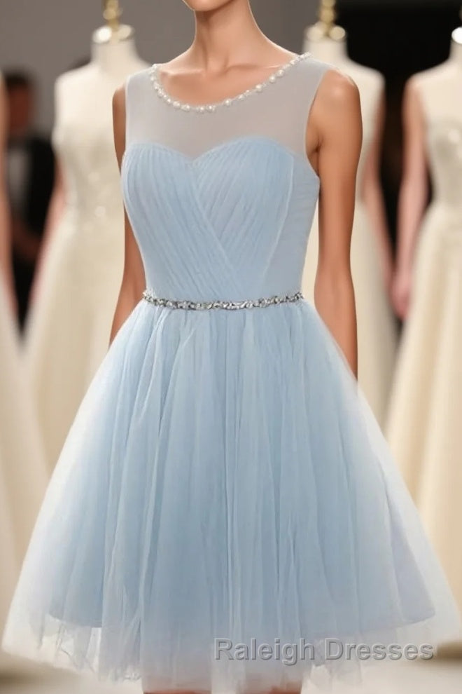 Simple Light Blue Short Tulle Cheap Elegant Charming Homecoming Dresses Main image