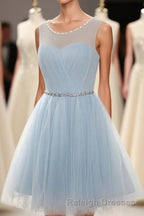Simple Light Blue Short Tulle Cheap Elegant Charming Homecoming Dresses