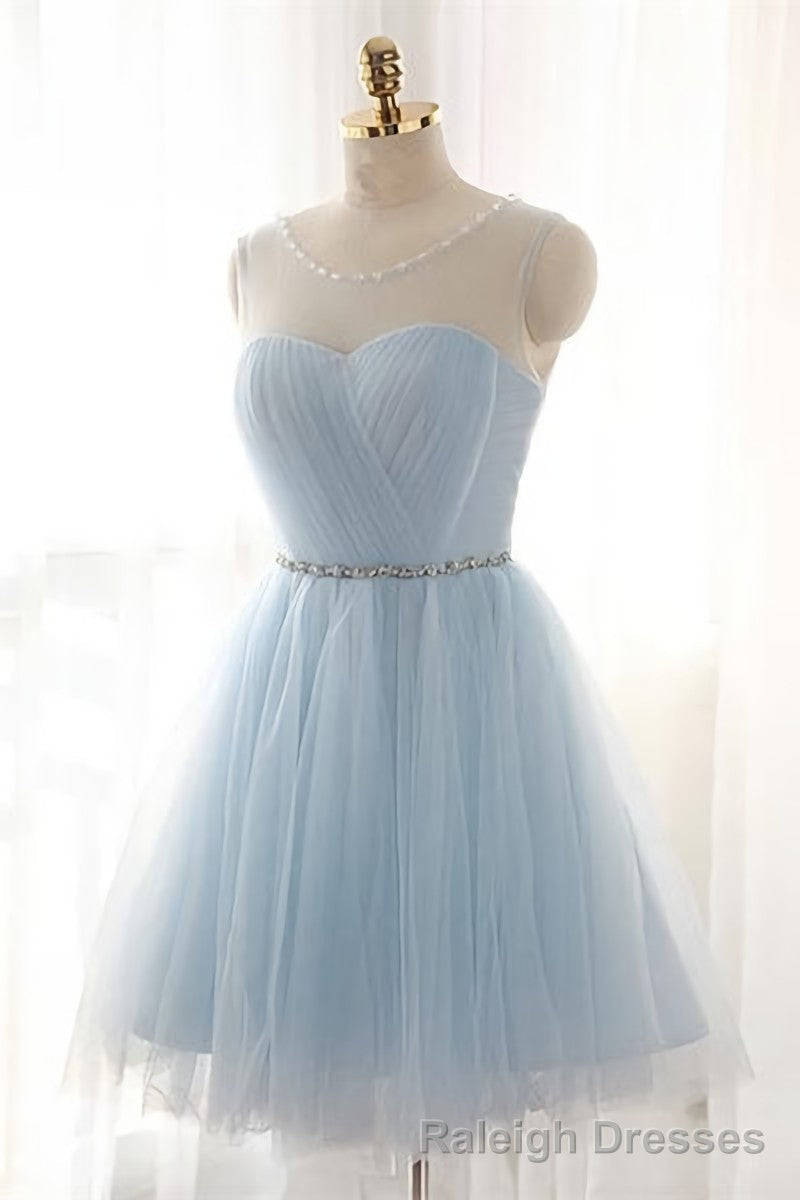 Simple Light Blue Short Tulle Elegant Charming Homecoming Dresses