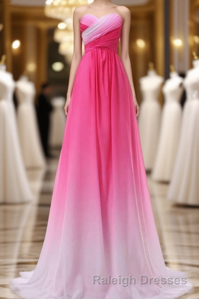 Pretty Pink Sweetheart Long Gradient Chiffon Elegant Prom Dresses Main image