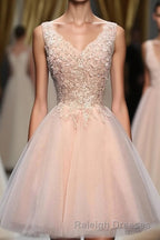 Blush Pink V Neck Applique Short Top Selling 2024 Homecoming Dresses