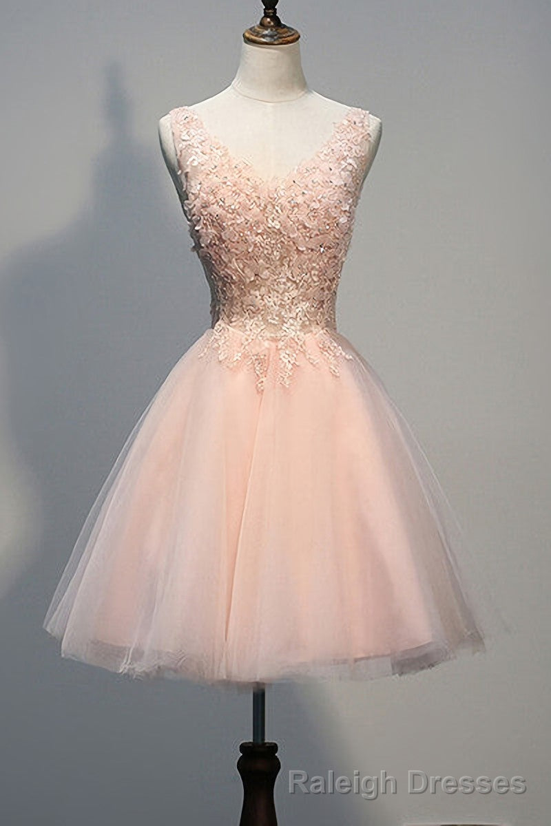 Blush Pink V Neck Applique Short 2026 Homecoming Dresses