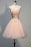 Blush Pink V Neck Applique Short 2026 Homecoming Dresses