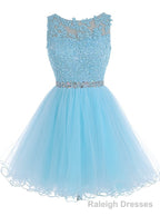 Lace Blue Fitted Short Cute Sweet 16 For Teens Homecoming Dresses