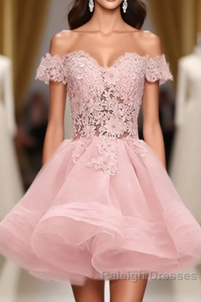 Cute Off Shoulder Pink Elegant 2026 Homecoming Dress