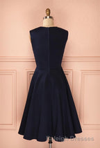 Vintage Simple Short Navy Blue Elegant Handmade Homecoing Homecoming Dresses